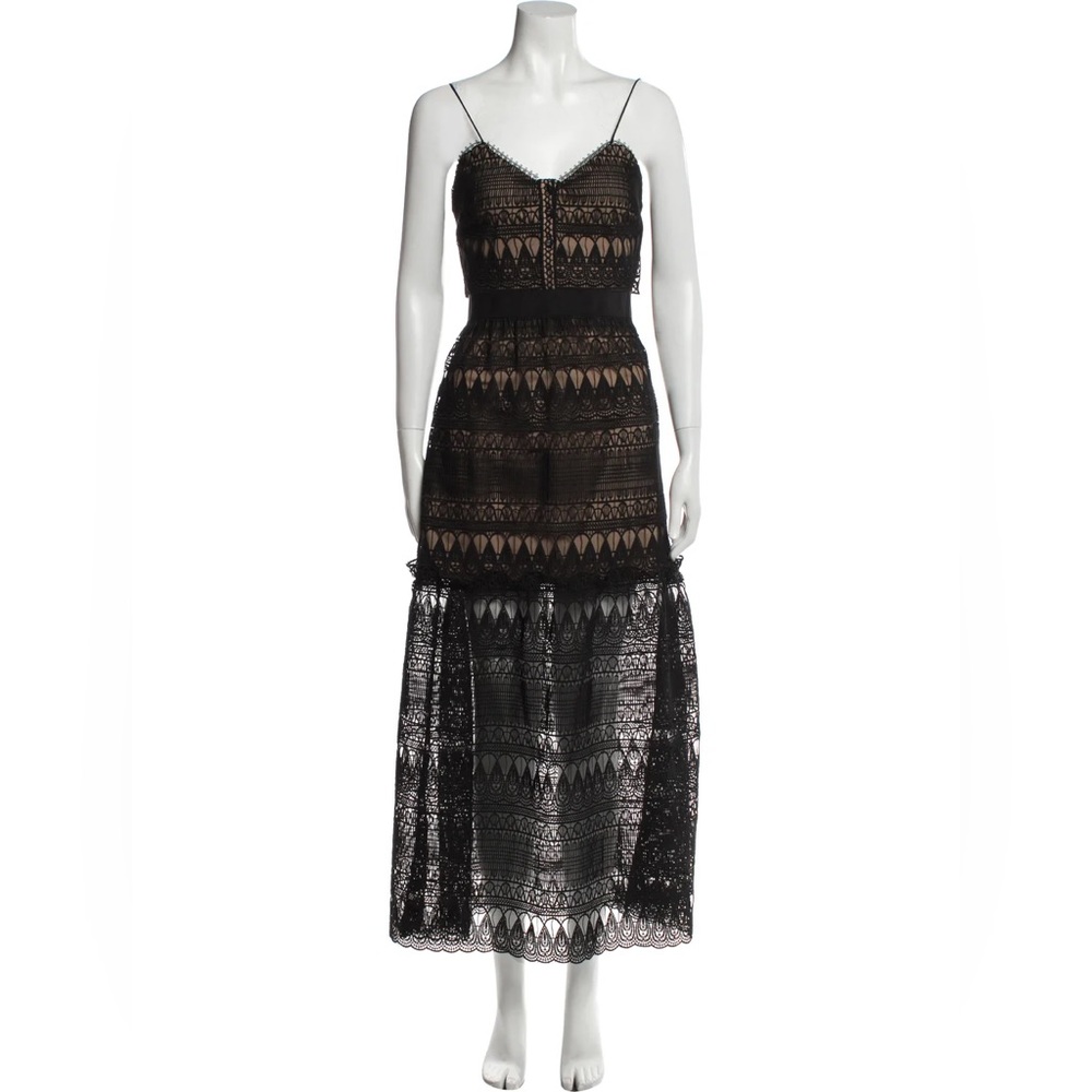 SELF-PORTRAIT
Lace Pattern Long Dress Black 
Size: M | US8, UK12